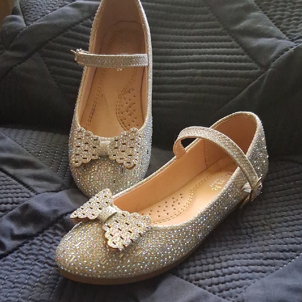 Sparkly Gold Kids Shoes with Bow